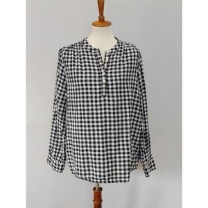Style & Co XL 100% Cotton Pullover Top Black & White Check Plaid Long Sl…